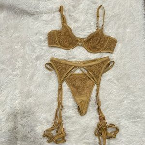 Lounge Intimates Gold Floral Lingerie Set